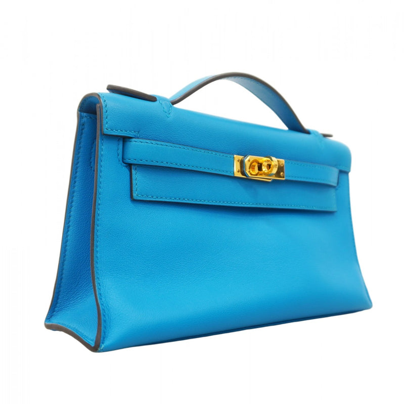 【6bb2891】エルメス ハンドバッグ ポシェットケリー スイフト ブルーザンジバル ゴールド金具 X刻印【中古】レディース