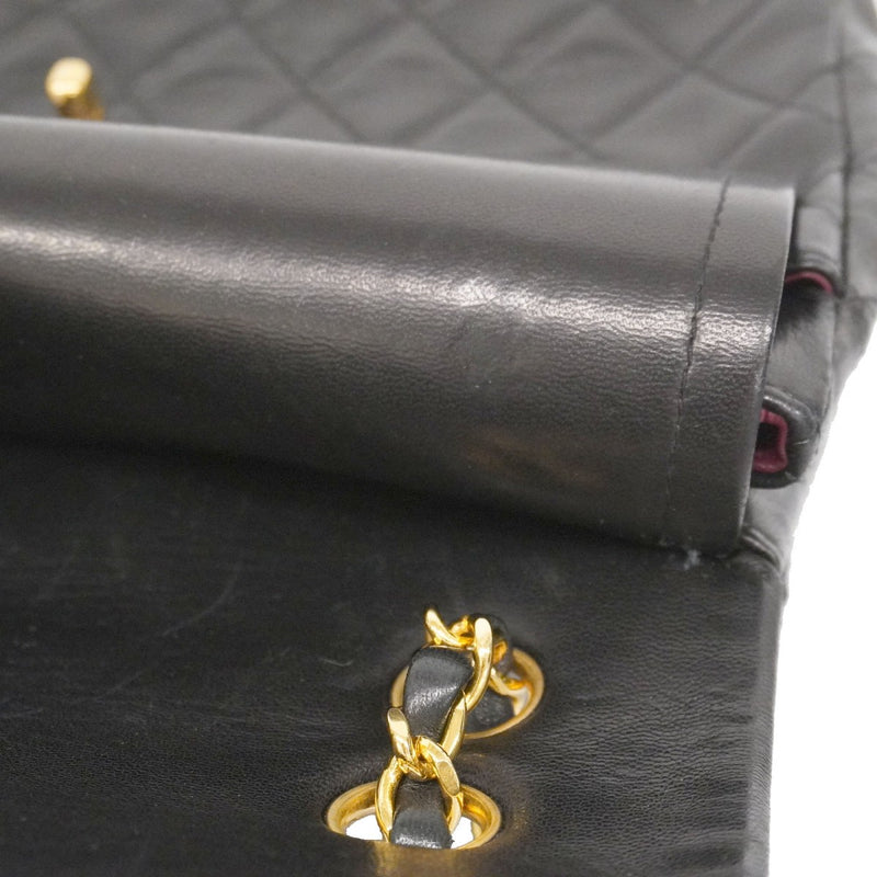 ★最終価格★SALE【6bc3277】シャネル ショルダーバッグ マトラッセ Wフラップ Wチェーン ラムスキン ブラック ゴールド金具【中古】レディース