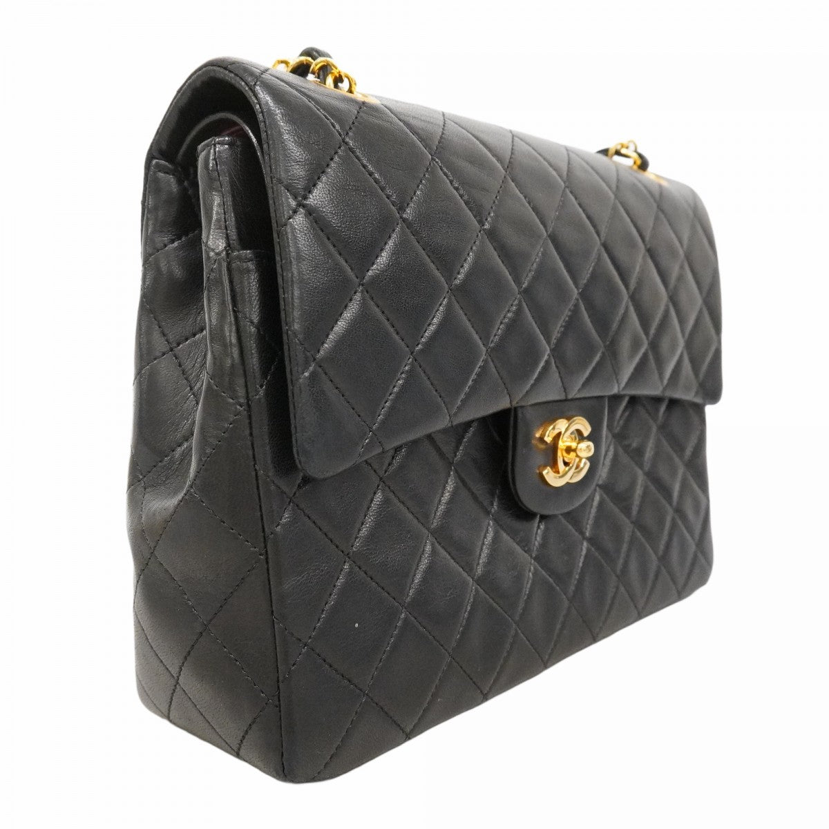 ★最終価格★SALE【6bc3277】シャネル ショルダーバッグ マトラッセ Wフラップ Wチェーン ラムスキン ブラック ゴールド金具【中古】レディース