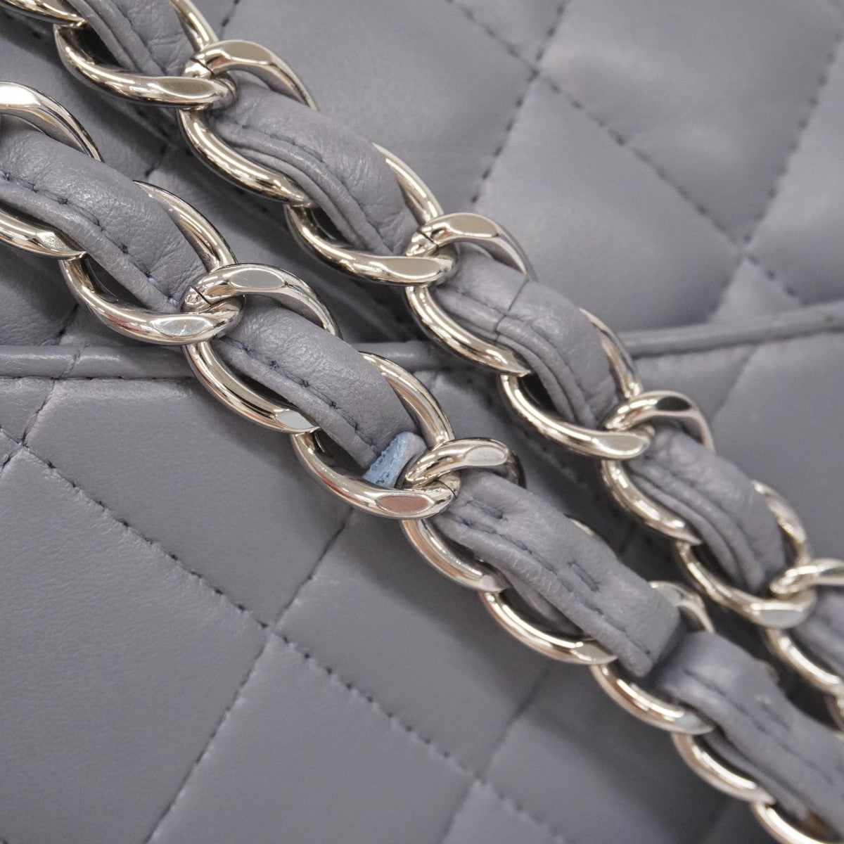 ★最終価格★SALE【6bc3314】シャネル ショルダーバッグ デカマトラッセ Wフラップ Wチェーン ラムスキン グレー シルバー金具【中古】レディース