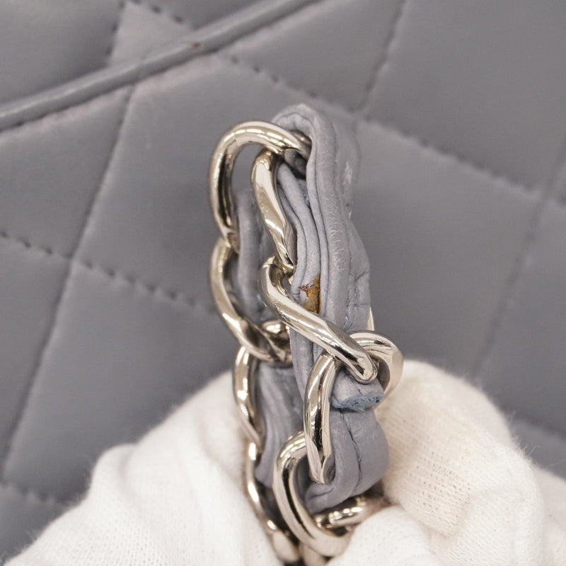 ★最終価格★SALE【6bc3314】シャネル ショルダーバッグ デカマトラッセ Wフラップ Wチェーン ラムスキン グレー シルバー金具【中古】レディース