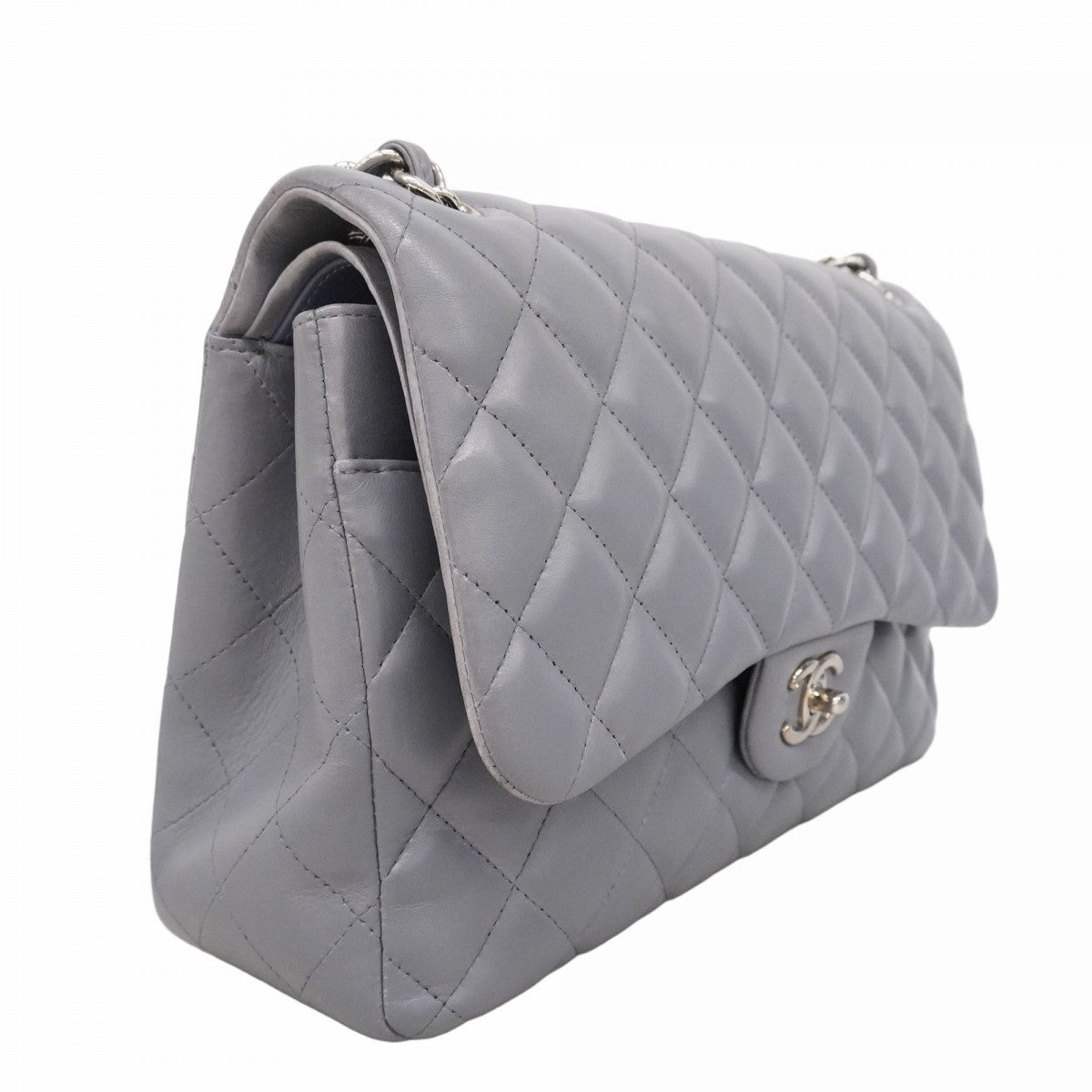 ★最終価格★SALE【6bc3314】シャネル ショルダーバッグ デカマトラッセ Wフラップ Wチェーン ラムスキン グレー シルバー金具【中古】レディース