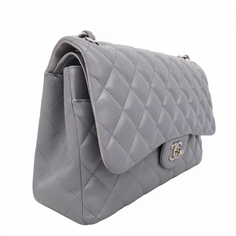 ★最終価格★SALE【6bc3314】シャネル ショルダーバッグ デカマトラッセ Wフラップ Wチェーン ラムスキン グレー シルバー金具【中古】レディース