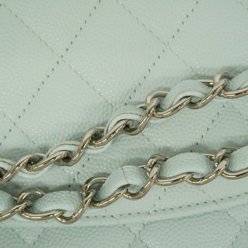 ★最終価格★SALE【6bc3319】シャネル ショルダーバッグ マトラッセ Wフラップ Wチェーン キャビアスキン アクアブルー シルバー金具【中古】レディース