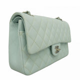 ★最終価格★SALE【6bc3319】シャネル ショルダーバッグ マトラッセ Wフラップ Wチェーン キャビアスキン アクアブルー シルバー金具【中古】レディース