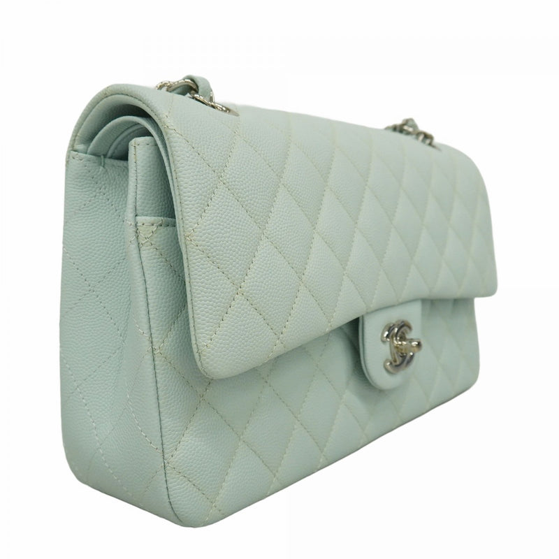 ★最終価格★SALE【6bc3319】シャネル ショルダーバッグ マトラッセ Wフラップ Wチェーン キャビアスキン アクアブルー シルバー金具【中古】レディース