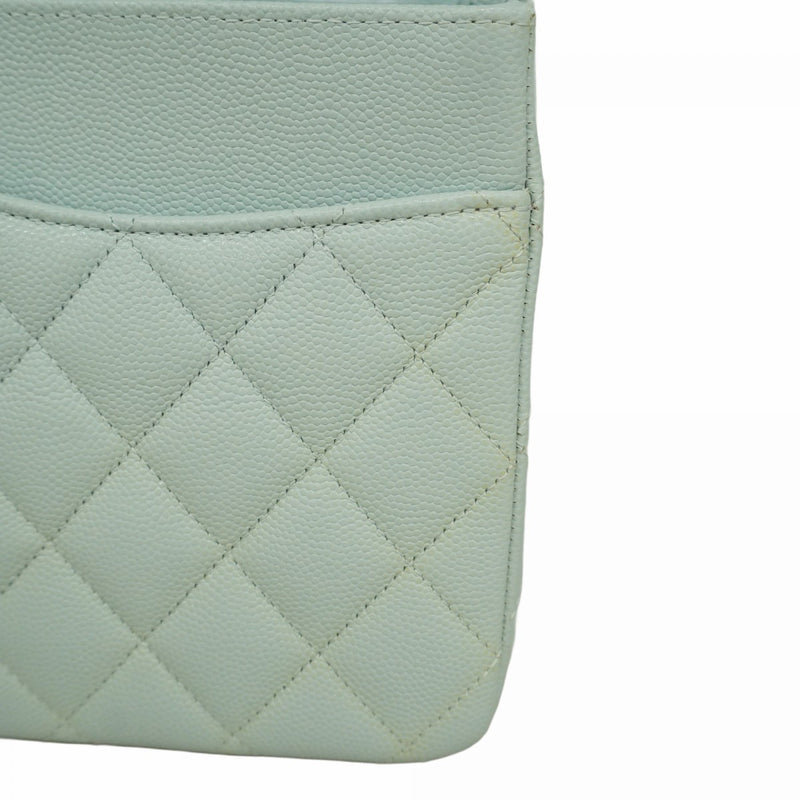 ★最終価格★SALE【6bc3319】シャネル ショルダーバッグ マトラッセ Wフラップ Wチェーン キャビアスキン アクアブルー シルバー金具【中古】レディース