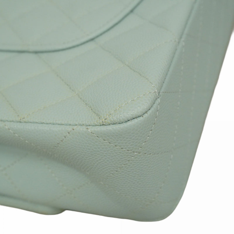 ★最終価格★SALE【6bc3319】シャネル ショルダーバッグ マトラッセ Wフラップ Wチェーン キャビアスキン アクアブルー シルバー金具【中古】レディース