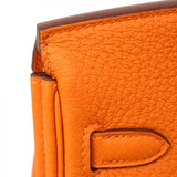 ★SALE【6bc3422-g】エルメス ハンドバッグ バーキン25 トゴ オレンジ シルバー金具 W刻印【中古】レディース