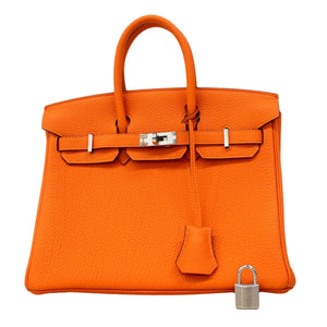 ★SALE【6bc3422-g】エルメス ハンドバッグ バーキン25 トゴ オレンジ シルバー金具 W刻印【中古】レディース
