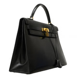 ★最終価格★SALE【6bc3622】エルメス ハンドバッグ ケリー32 ボックスカーフ ブラック ゴールド金具 〇P刻印【中古】レディース