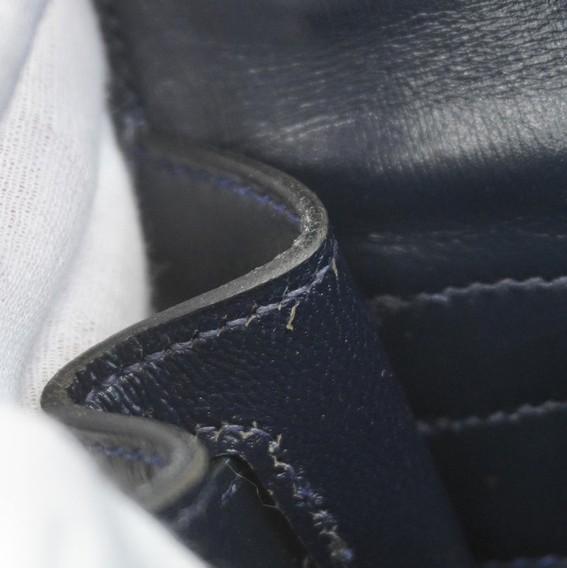 ★SALE【6bc4126-h】エルメス ハンドバッグ ケリー28 ボックスカーフ ネイビー ゴールド金具 ○T刻印 2wayバッグ【中古】レディース