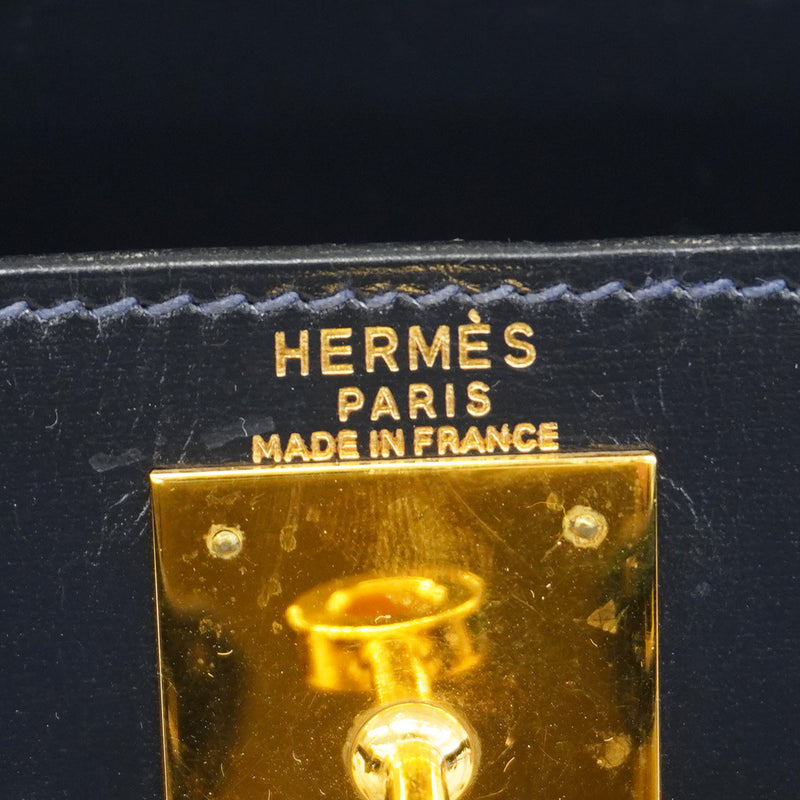 ★SALE【6bc4126-h】エルメス ハンドバッグ ケリー28 ボックスカーフ ネイビー ゴールド金具 ○T刻印 2wayバッグ【中古】レディース