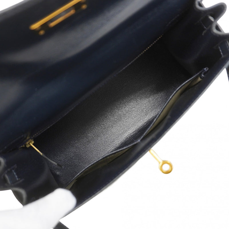 ★SALE【6bc4126-h】エルメス ハンドバッグ ケリー28 ボックスカーフ ネイビー ゴールド金具 ○T刻印 2wayバッグ【中古】レディース