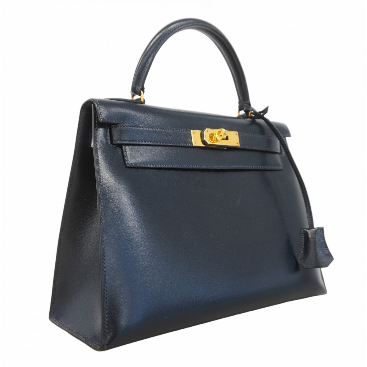 ★SALE【6bc4126-h】エルメス ハンドバッグ ケリー28 ボックスカーフ ネイビー ゴールド金具 ○T刻印 2wayバッグ【中古】レディース