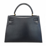 ★SALE【6bc4126-h】エルメス ハンドバッグ ケリー28 ボックスカーフ ネイビー ゴールド金具 ○T刻印 2wayバッグ【中古】レディース