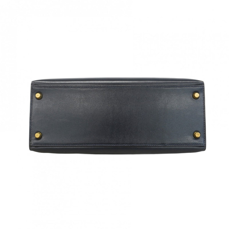 ★SALE【6bc4126-h】エルメス ハンドバッグ ケリー28 ボックスカーフ ネイビー ゴールド金具 ○T刻印 2wayバッグ【中古】レディース