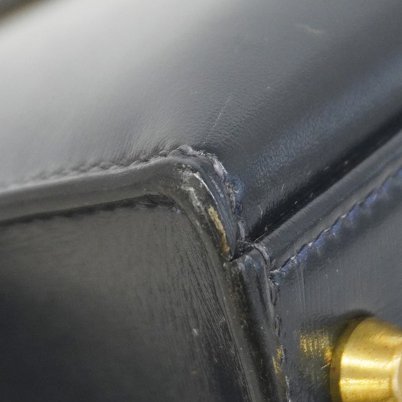 ★SALE【6bc4126-h】エルメス ハンドバッグ ケリー28 ボックスカーフ ネイビー ゴールド金具 ○T刻印 2wayバッグ【中古】レディース