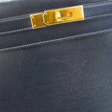 ★SALE【6bc4126-h】エルメス ハンドバッグ ケリー28 ボックスカーフ ネイビー ゴールド金具 ○T刻印 2wayバッグ【中古】レディース