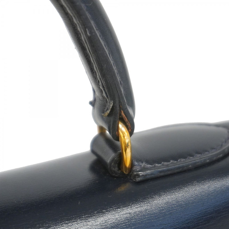 ★SALE【6bc4126-h】エルメス ハンドバッグ ケリー28 ボックスカーフ ネイビー ゴールド金具 ○T刻印 2wayバッグ【中古】レディース