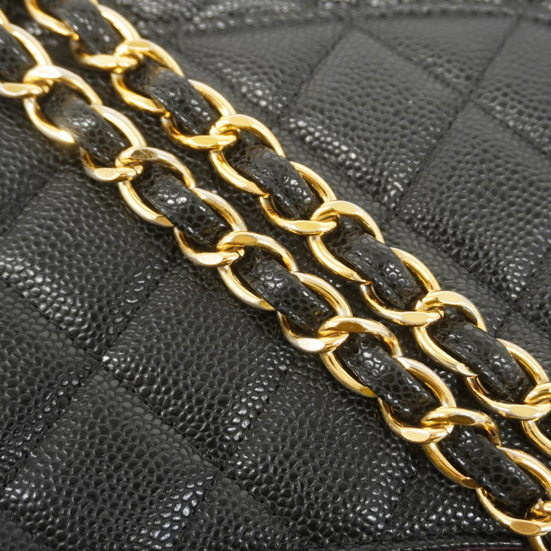 ★SALE【6bc4213】シャネル ショルダーバッグ デカマトラッセ Wフラップ Wチェーン キャビアスキン ブラック ゴールド金具【中古】レディース