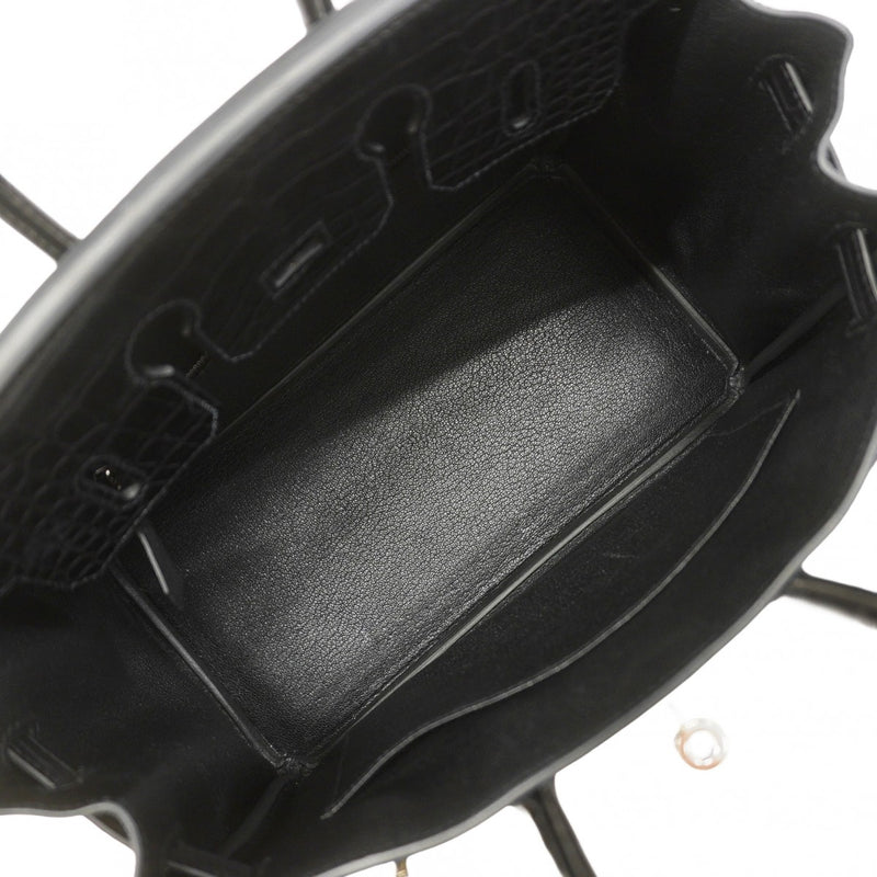 【6bc4215-g】エルメス ハンドバッグ バーキン25タッチ アリゲーターマット トゴ ブラック シルバー金具 U刻印【中古】レディース