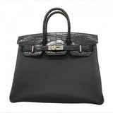 【6bc4215-g】エルメス ハンドバッグ バーキン25タッチ アリゲーターマット トゴ ブラック シルバー金具 U刻印【中古】レディース