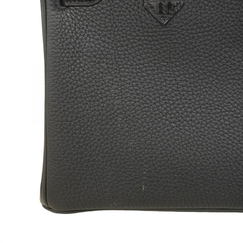 【6bc4215-g】エルメス ハンドバッグ バーキン25タッチ アリゲーターマット トゴ ブラック シルバー金具 U刻印【中古】レディース