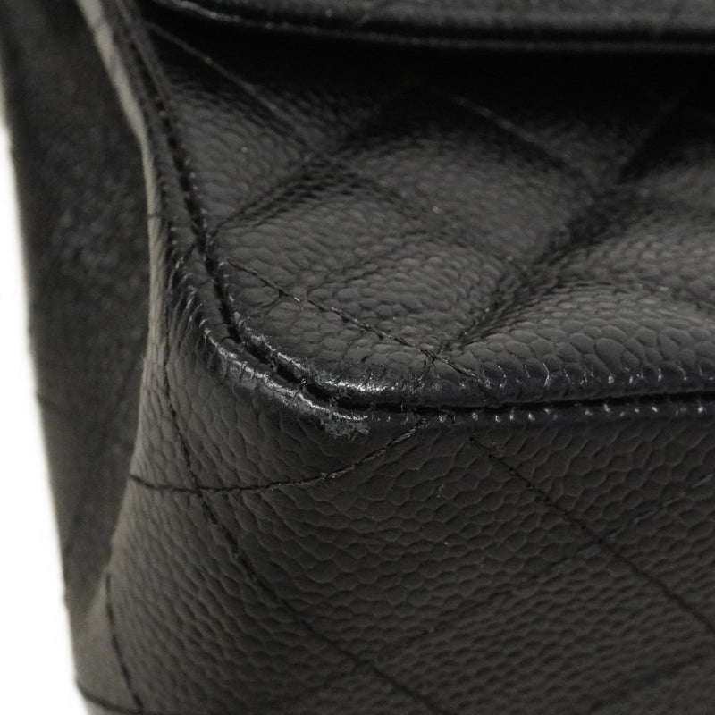 ★SALE【6bd4648】シャネル ショルダーバッグ マトラッセ Wフラップ Wチェーン キャビアスキン ブラック シルバー金具【中古】レディース