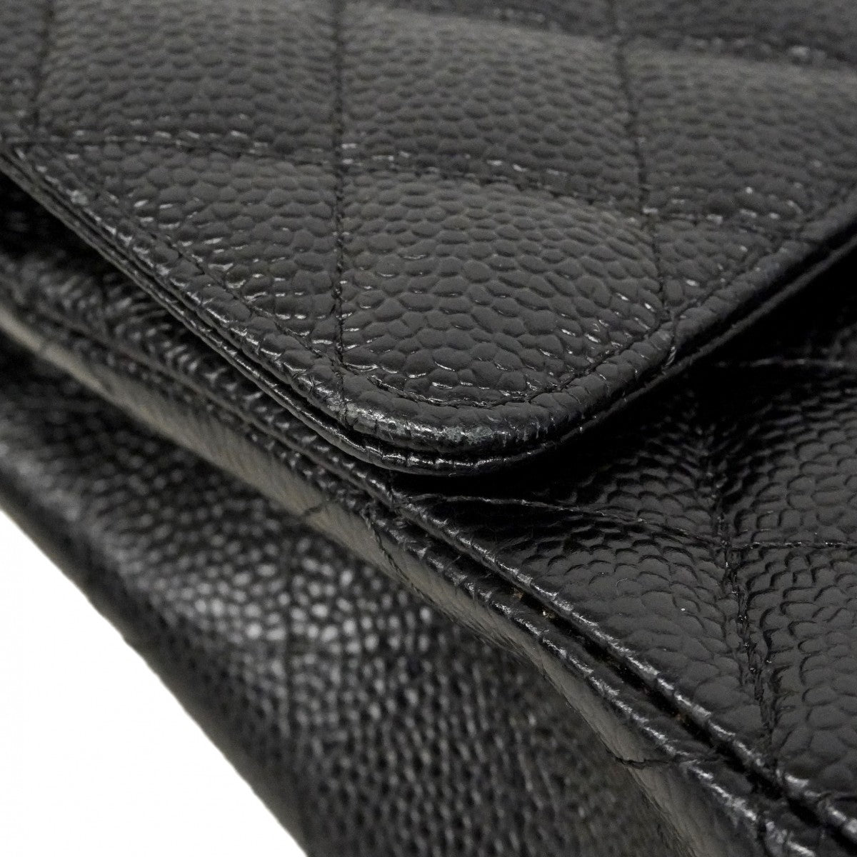 ★SALE【6bd4648】シャネル ショルダーバッグ マトラッセ Wフラップ Wチェーン キャビアスキン ブラック シルバー金具【中古】レディース