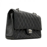 ★SALE【6bd4648】シャネル ショルダーバッグ マトラッセ Wフラップ Wチェーン キャビアスキン ブラック シルバー金具【中古】レディース