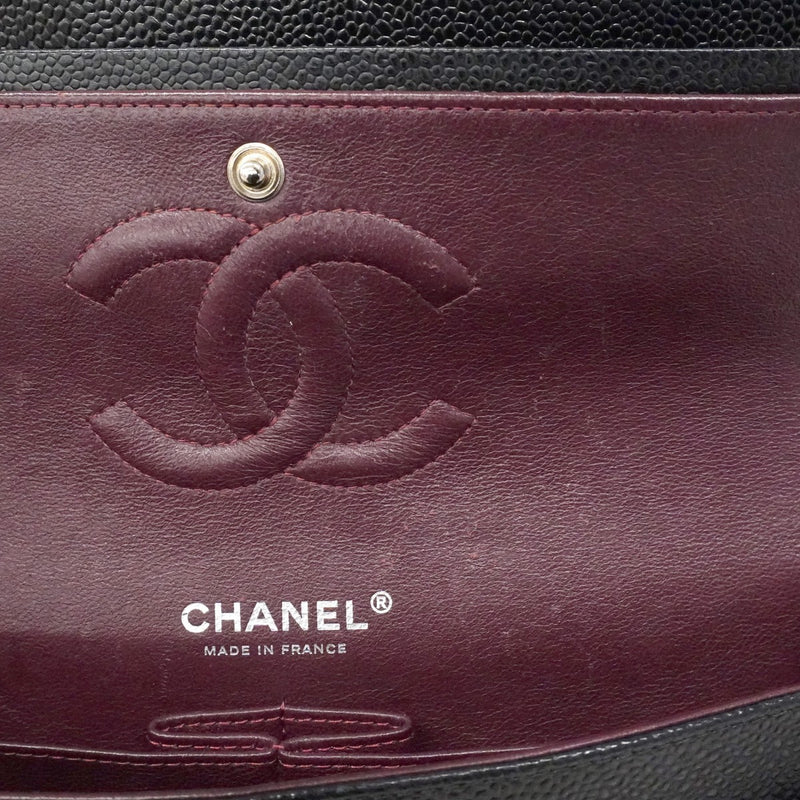 ★SALE【6bd4648】シャネル ショルダーバッグ マトラッセ Wフラップ Wチェーン キャビアスキン ブラック シルバー金具【中古】レディース