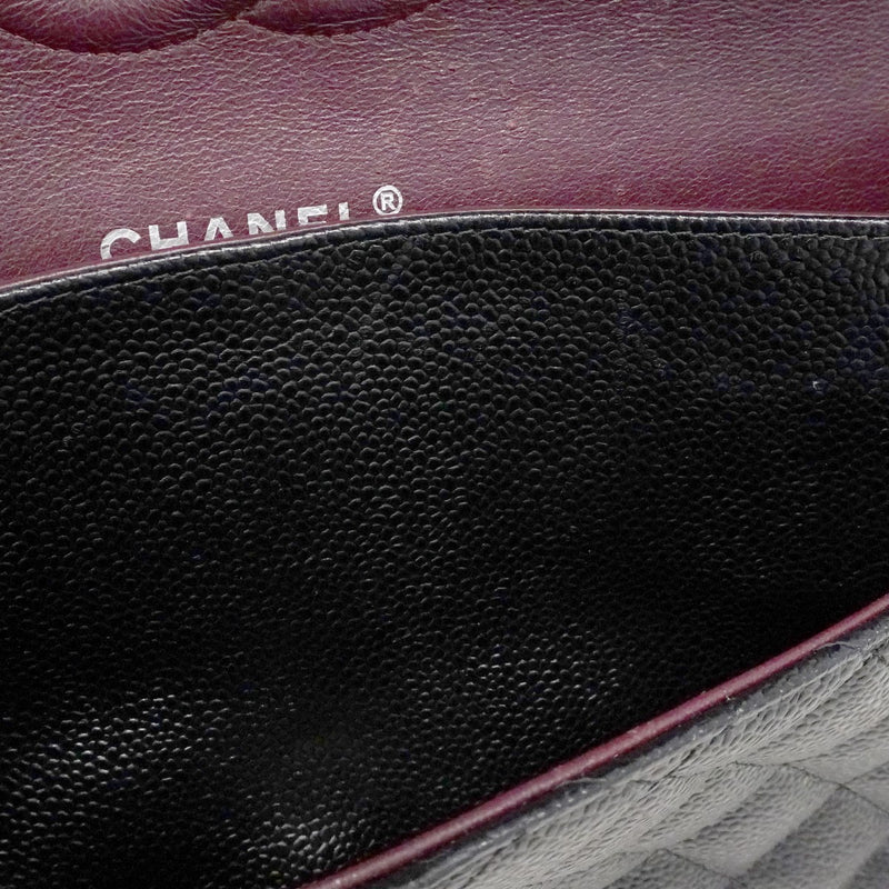 ★SALE【6bd4648】シャネル ショルダーバッグ マトラッセ Wフラップ Wチェーン キャビアスキン ブラック シルバー金具【中古】レディース