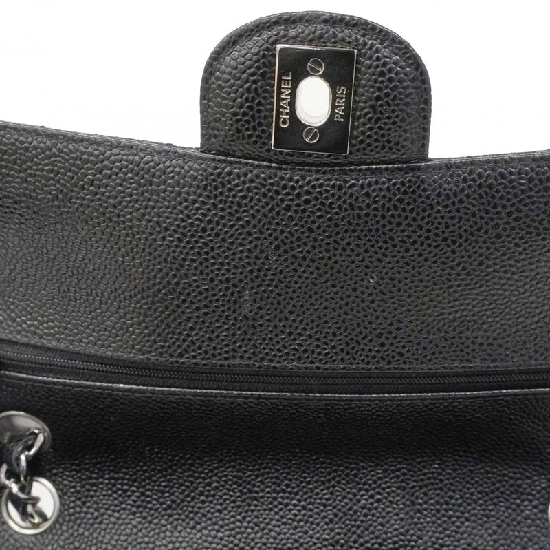 ★SALE【6bd4648】シャネル ショルダーバッグ マトラッセ Wフラップ Wチェーン キャビアスキン ブラック シルバー金具【中古】レディース