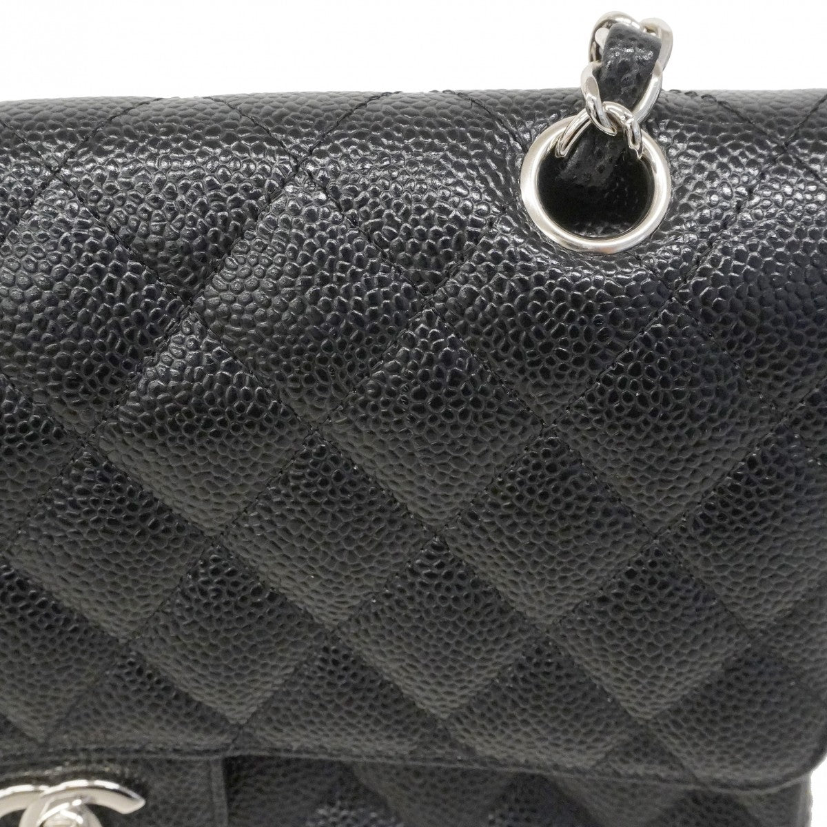 ★SALE【6bd4648】シャネル ショルダーバッグ マトラッセ Wフラップ Wチェーン キャビアスキン ブラック シルバー金具【中古】レディース