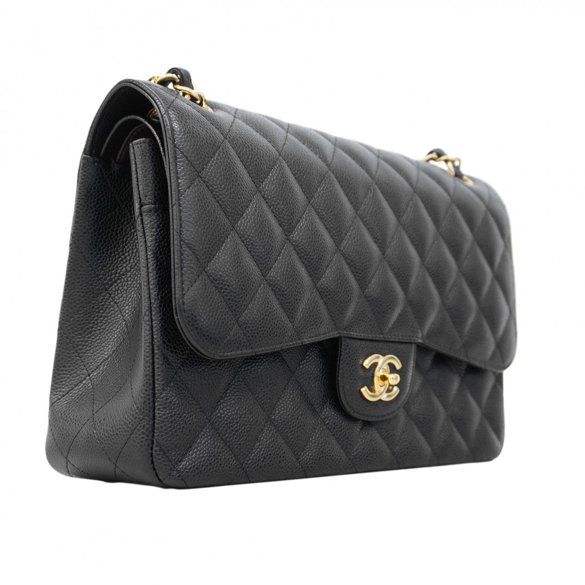 ★SALE【6bd4698】シャネル ショルダーバッグ マトラッセ Wフラップ Wチェーン キャビアスキン ブラック ゴールド金具【中古】レディース