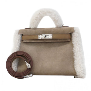 ★SALE【6bd4710-g】エルメス ハンドバッグ ミニケリーテディ グリズリー スイフト エトゥープ シルバー金具 K刻印 2wayバッグ【中古】レディース
