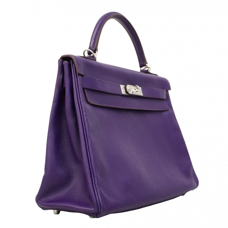 ★SALE【6bd4714】エルメス ハンドバッグ ケリー32 ヴォーエプソン ウルトラバイオレット シルバー金具 □N刻印 2wayバッグ【中古】レディース