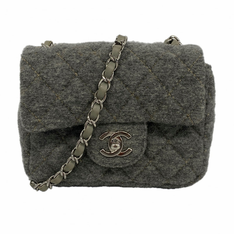 6bd5370-k】シャネル ショルダーバッグ ミニマトラッセ ウール グレー