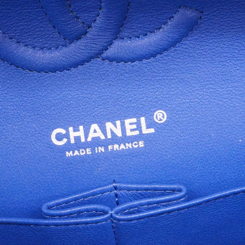 【6bd5621】シャネル ショルダーバッグ マトラッセ Wフラップ Wチェーン ツイード ブルー シルバー金具【中古】レディース