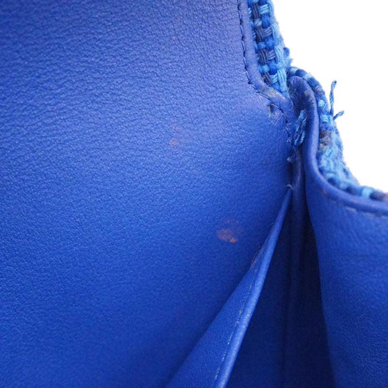 【6bd5621】シャネル ショルダーバッグ マトラッセ Wフラップ Wチェーン ツイード ブルー シルバー金具【中古】レディース