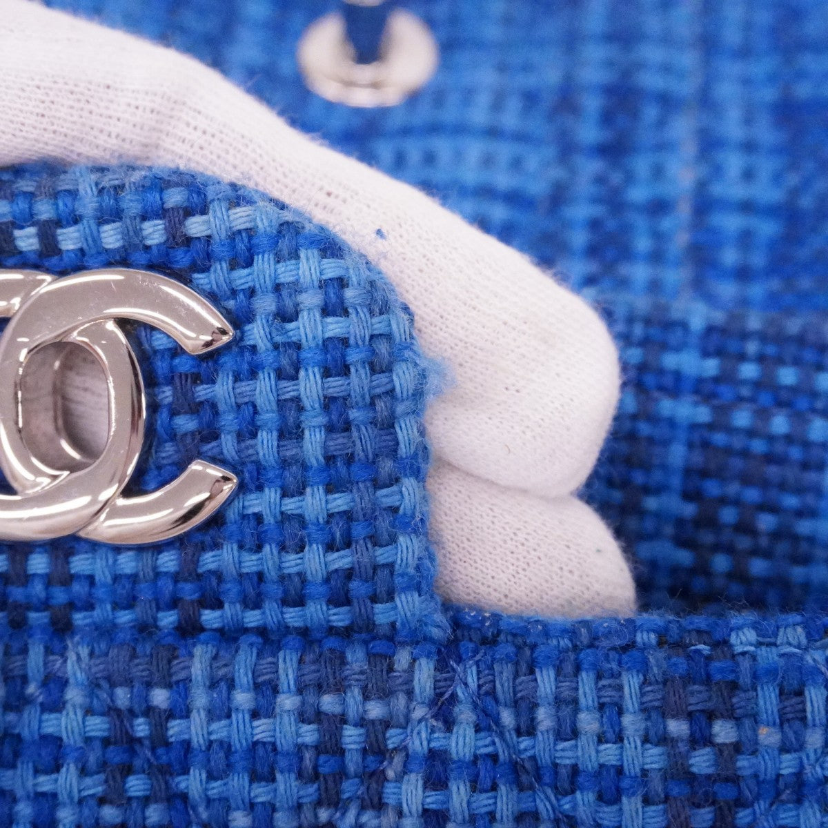 【6bd5621】シャネル ショルダーバッグ マトラッセ Wフラップ Wチェーン ツイード ブルー シルバー金具【中古】レディース