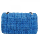 【6bd5621】シャネル ショルダーバッグ マトラッセ Wフラップ Wチェーン ツイード ブルー シルバー金具【中古】レディース