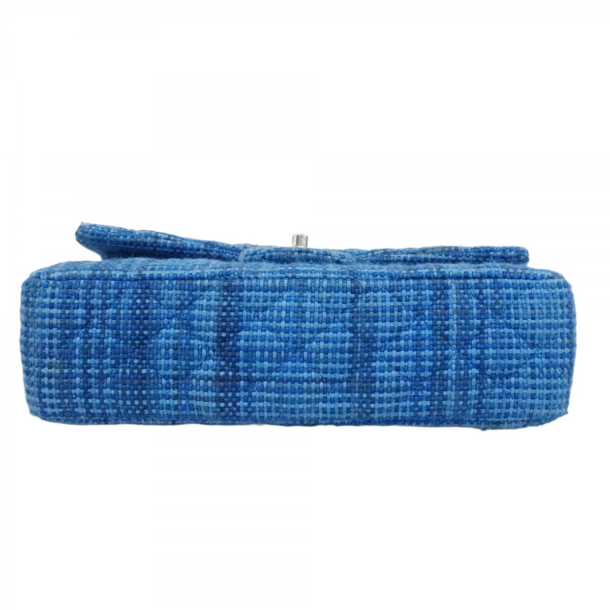 【6bd5621】シャネル ショルダーバッグ マトラッセ Wフラップ Wチェーン ツイード ブルー シルバー金具【中古】レディース