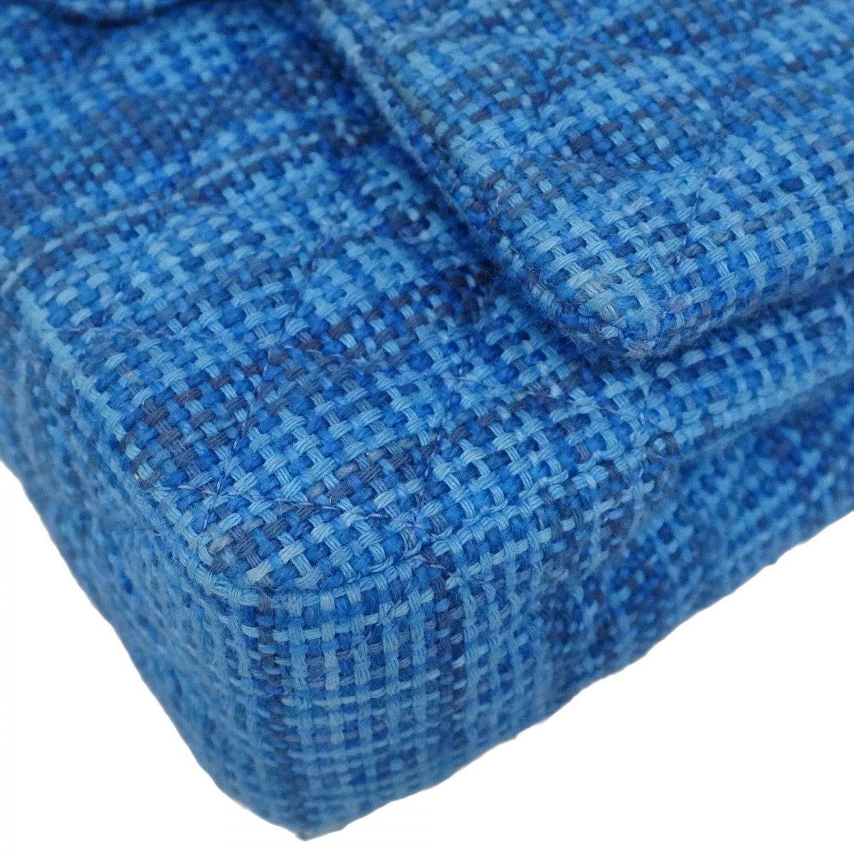 【6bd5621】シャネル ショルダーバッグ マトラッセ Wフラップ Wチェーン ツイード ブルー シルバー金具【中古】レディース