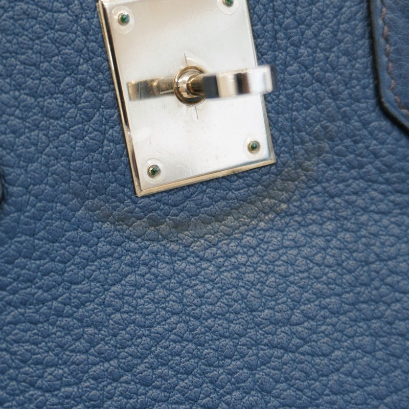 【6bd5668】エルメス ハンドバッグ バーキン35 フィヨルド ブルーマルト シルバー金具 □E刻印【中古】レディース