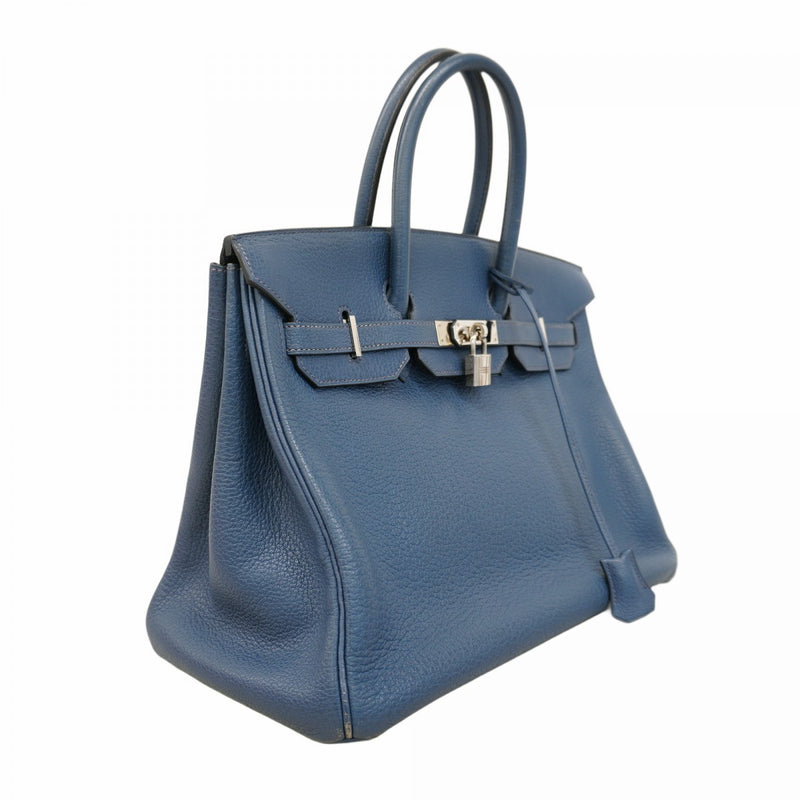 【6bd5668】エルメス ハンドバッグ バーキン35 フィヨルド ブルーマルト シルバー金具 □E刻印【中古】レディース