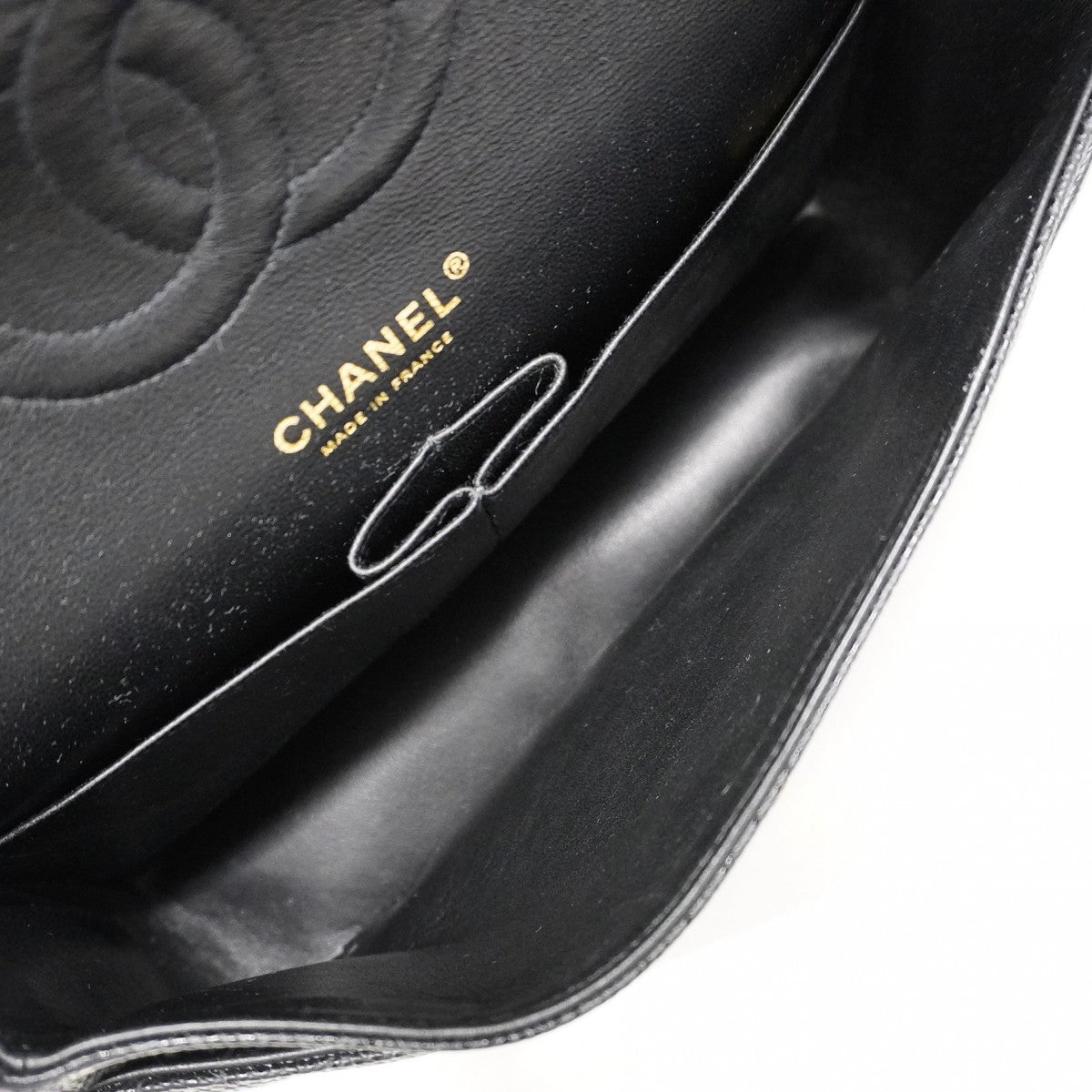 【6ca0338】シャネル ショルダーバッグ マトラッセ Wフラップ Wチェーン キャビアスキン ブラック ゴールド金具【中古】レディース