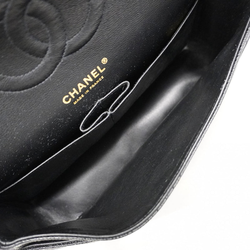 【6ca0338】シャネル ショルダーバッグ マトラッセ Wフラップ Wチェーン キャビアスキン ブラック ゴールド金具【中古】レディース