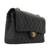 【6ca0338】シャネル ショルダーバッグ マトラッセ Wフラップ Wチェーン キャビアスキン ブラック ゴールド金具【中古】レディース